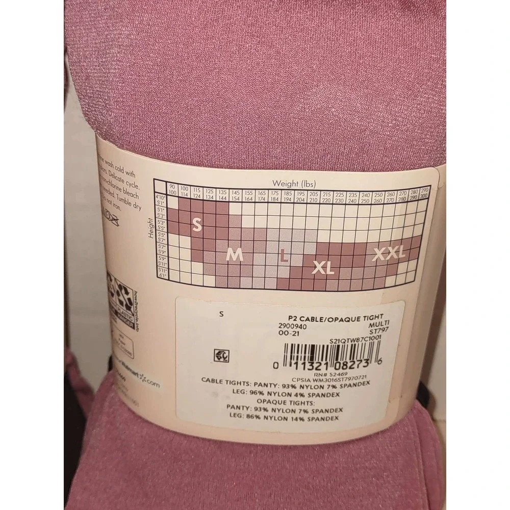 Secret Treasures 2 Pair Pack Cable & Opaque Tights Black Mauve Pink Small S